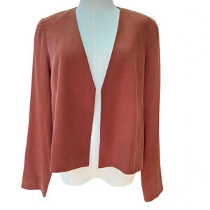 Eileen Fisher 100% Silk Terracotta Open Front Collarless Jacket Size Small